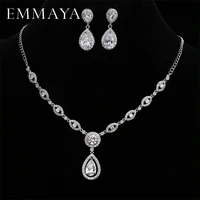 emmaya brand gorgeous micro inlay full cz stones around aaaa cz crystal water drop shape wedding jewelry sets for women