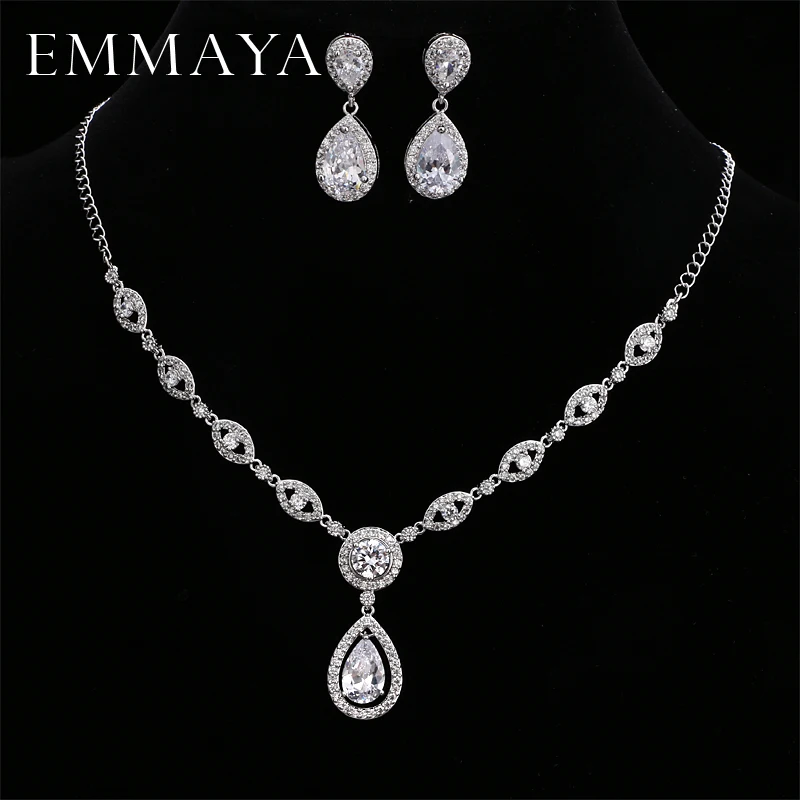 Женский комплект свадебных украшений EMMAYA набор из фианит в форме капли