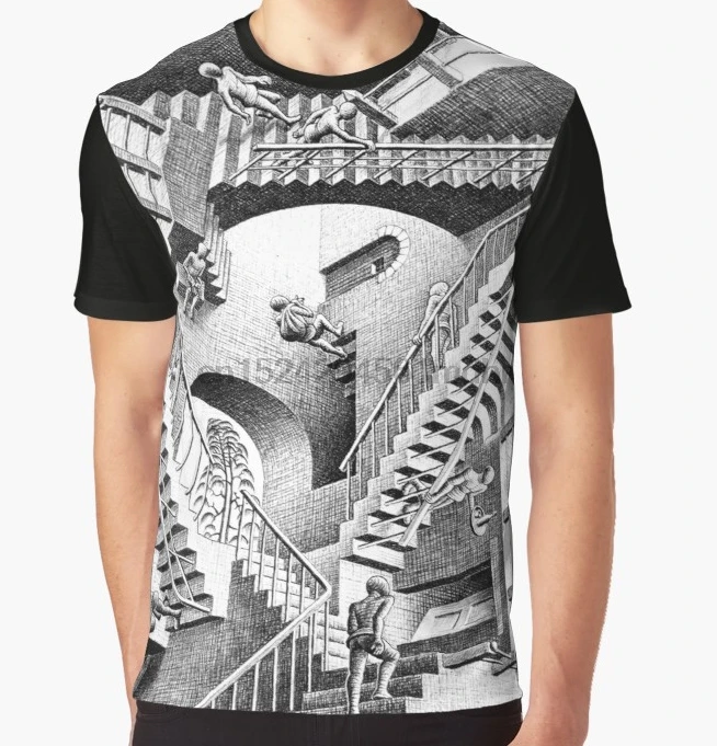 All Over Print T-Shirt Men Funy tshirt Escher Staircases Short Sleeve O-Neck Graphic Tops Tee women t shirt | Мужская одежда