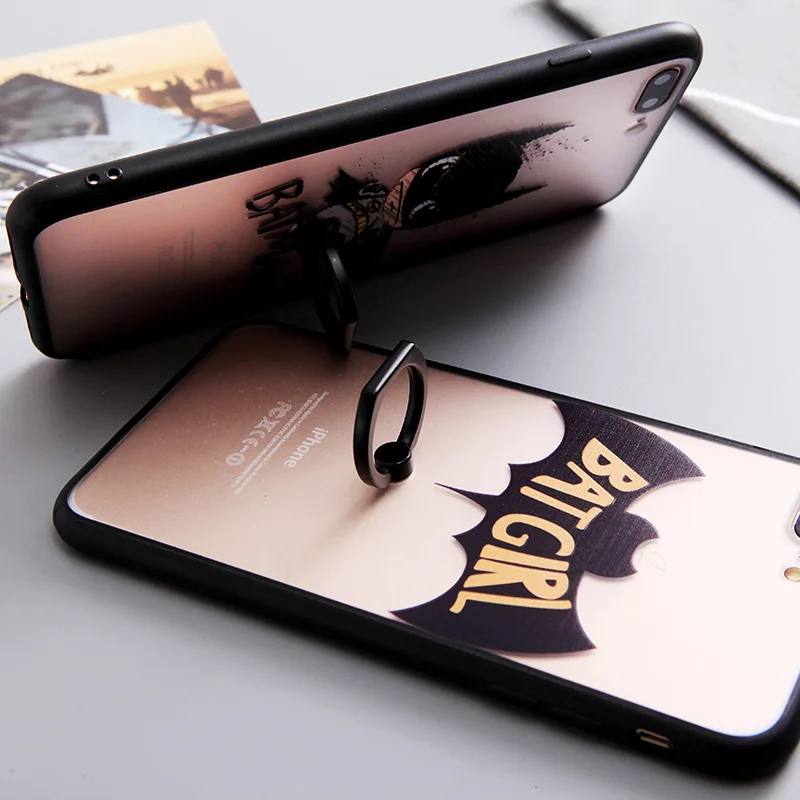 I7 Мода тиснением палец кольцо чехол для Apple iPhone 7 плюс 8 Plus Бэтмен Batgirl Футляр