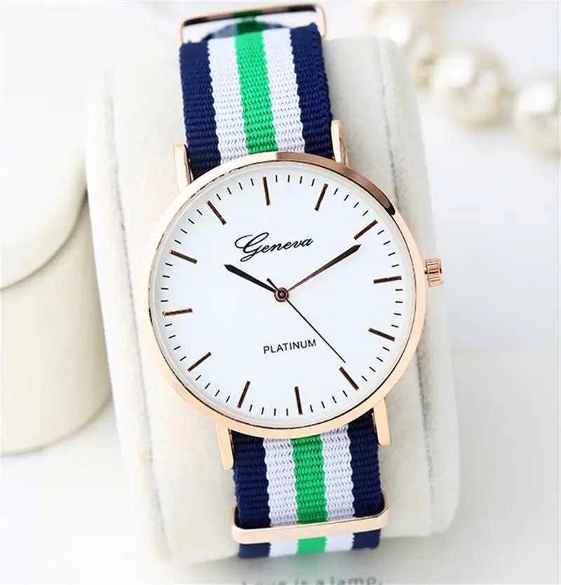 Популярные часы для джентльмена мужские модные полосатые холщовые кварцевые