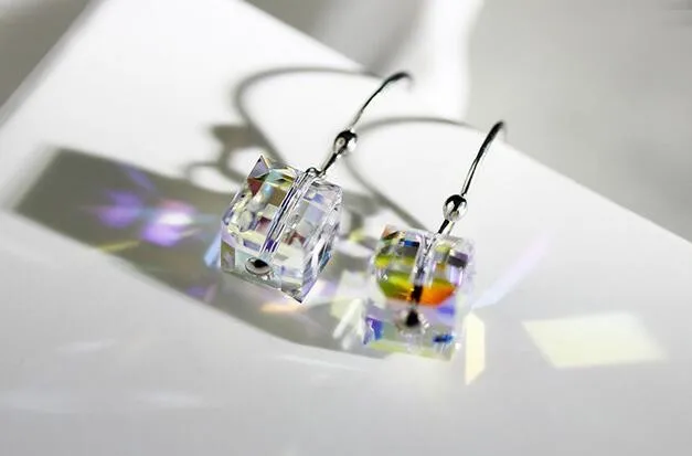 Белое золото Цвет Cube Австрия Кристалл Висячие серьги для Для женщин модные вечерние украшения