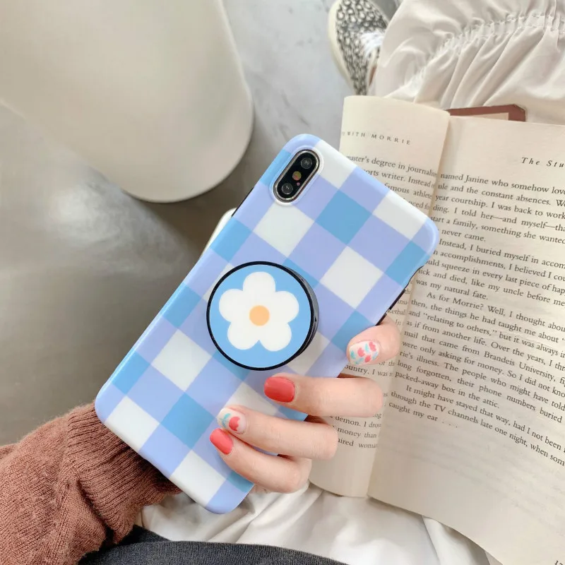 POBLU Cute Flower Floral Case For iphone XR XS Max Fashion Lattice Kickstand TPU Soft Back Phone Cover 6s 7 8 Plus |