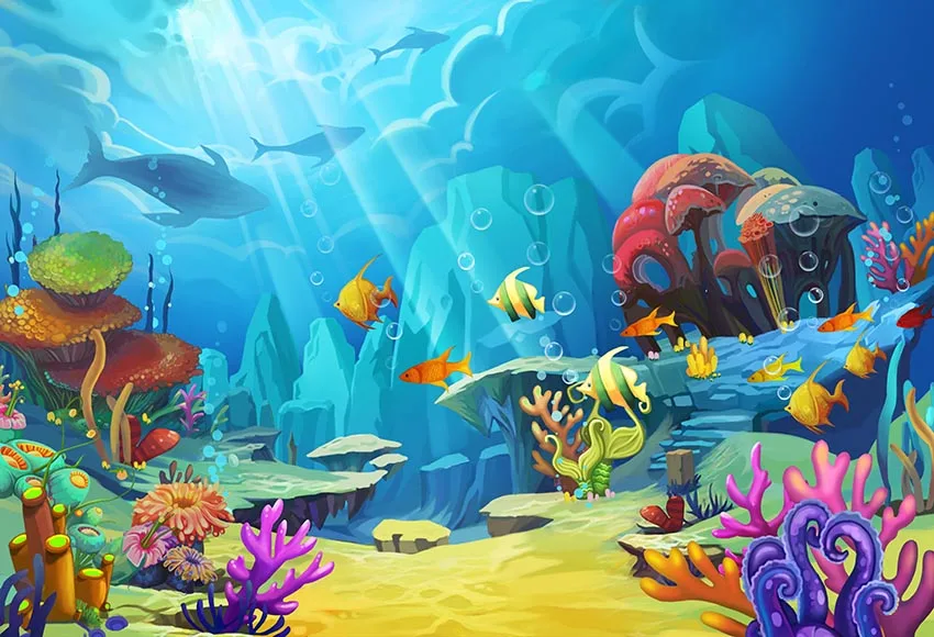 Виниловый фон для фотосъемки маленькая русалочка под морем кровать Caslte Corals Ariel