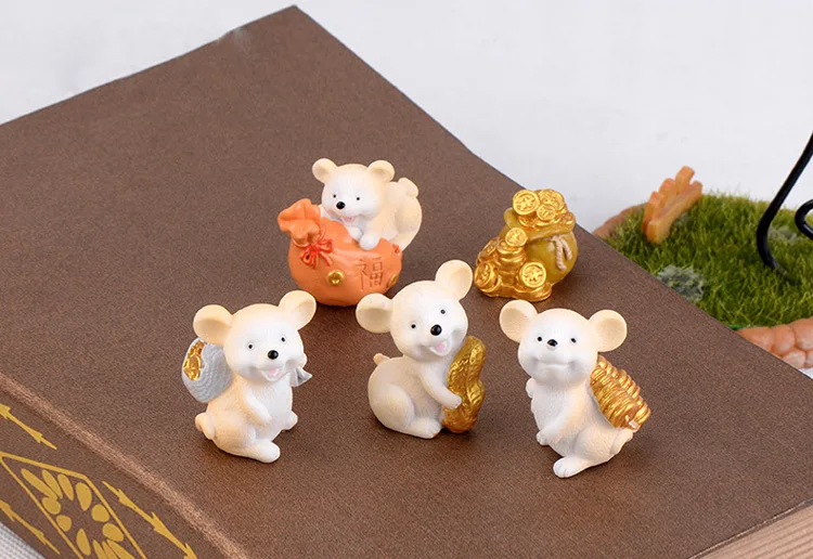 Lucky mouse Золотой доллар мультяшная модель животных фигурка кукольный домик торт домашний декор миниатюрное украшение для сада в виде Феи аксессуары