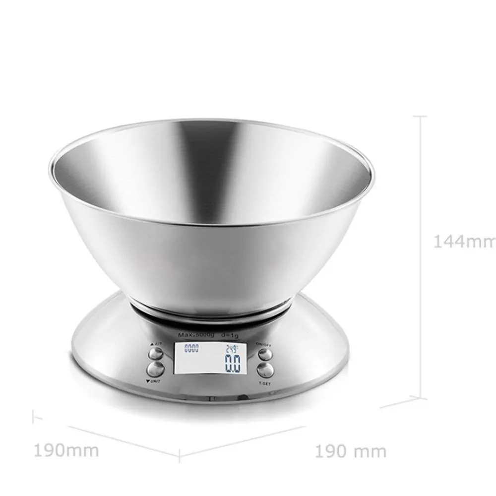 

Stainless Steel Kitchen Scale 5kg/1g Electronic Scale Kitchen Food Balance Cuisine Precision Digital Scale With Bowl Cook Tool