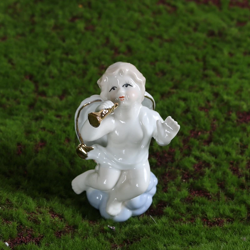 Керамическое ремесло фигурки ангела украшения для дома среднего размера раструб