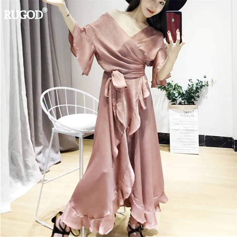 RUGOD Европейский Стиль асимметричный рябить платья для вечеринок женщин Лето 2018 г.