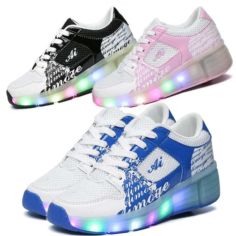 Eur27-37 Heelys Jazzy Junior для девочек и мальчиков светодиодный светильник обувь катания на