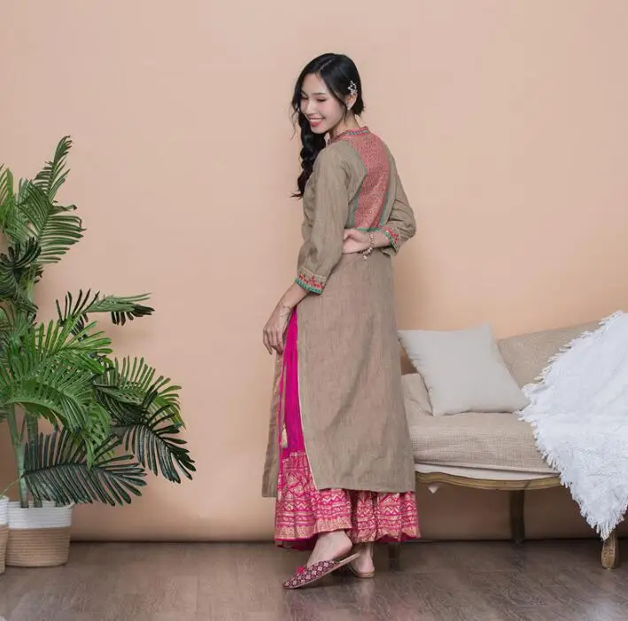 Женский Модный этнический костюм куртаса хлопковая куртка с принтом платье в