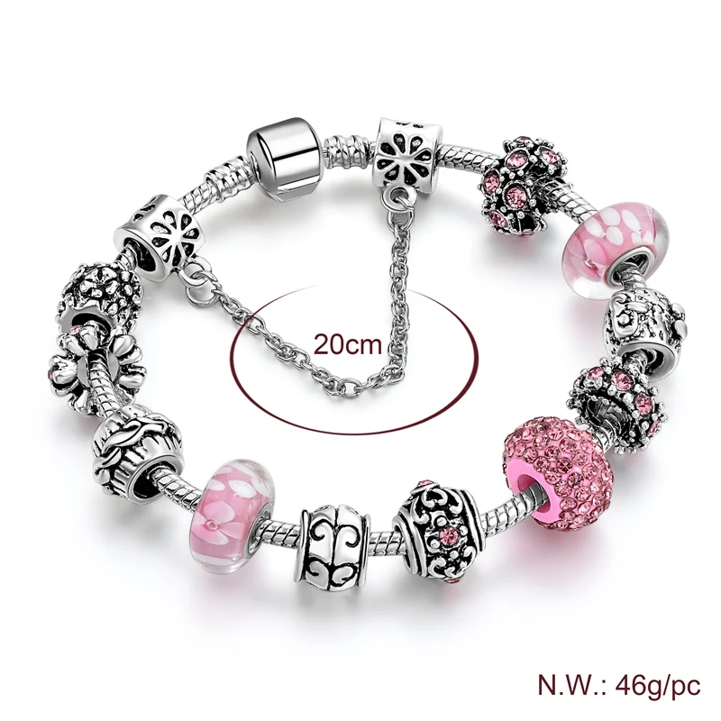 

TOUCHEART Fashion European Style Pink Girl Murano Glass Charm Bracelet With Silver Bracelet Bangle For Women Bracelets SBR170093