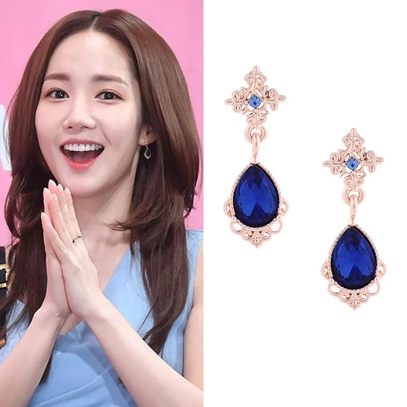 Темпераментные синие серьги с кристаллами 2019 Элегантные Синие в форме капли воды