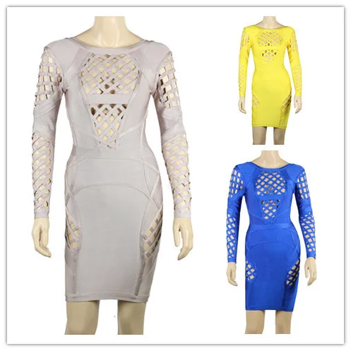 5 цветов HL Высокое качество синий длинный рукав выдалбливают вискоза Бандажное