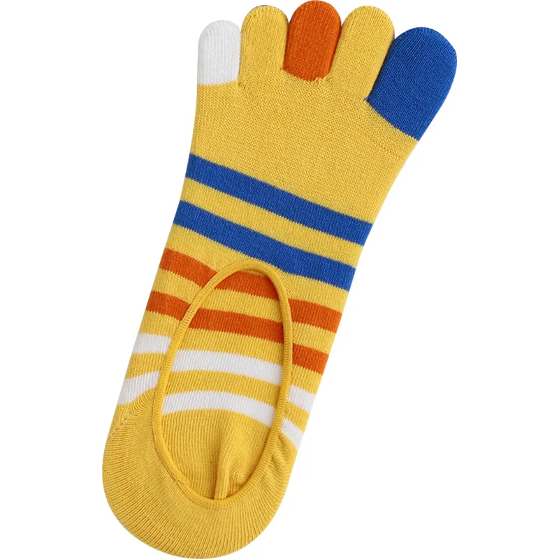 Носки мужские с пятью пальцами цветные невидимые носки в полоску Нескользящие