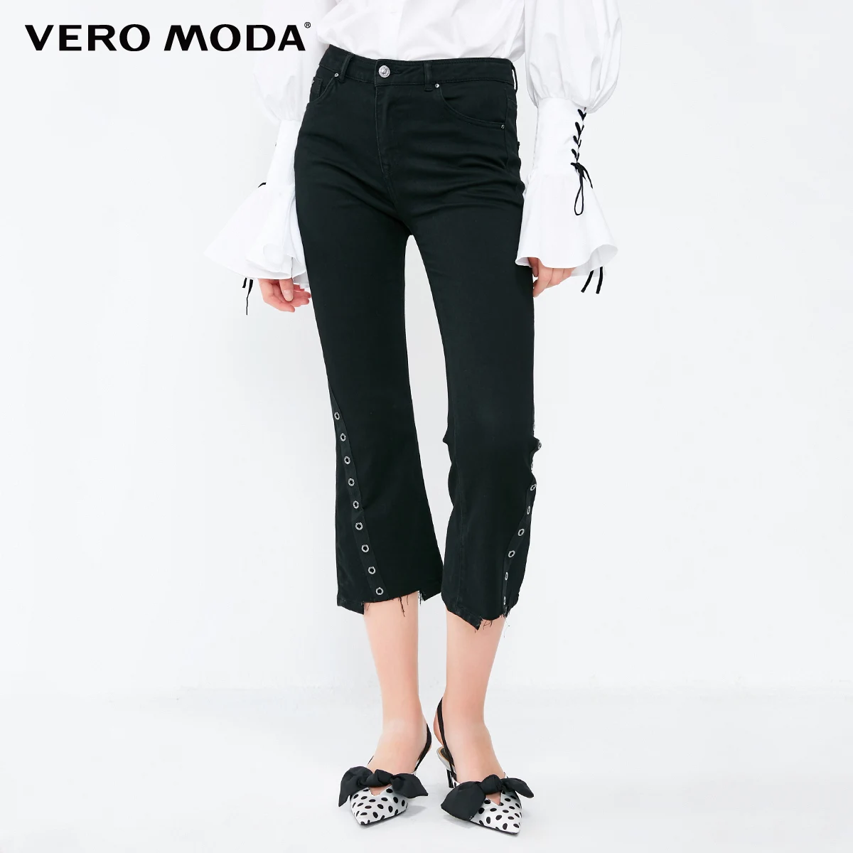 Black denim Vero Moda джинсы капри со вставкой из кружева со средней талией джинсовые брюки женские | 31836I502 - Цвет: Black denim