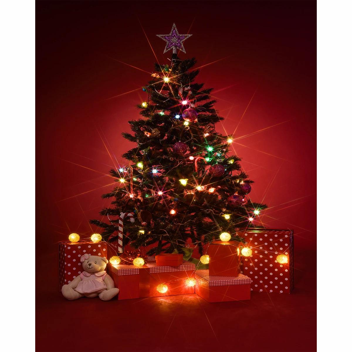 Рождественская елка фон для фотосъемки Рождество Зима Красный Новый год