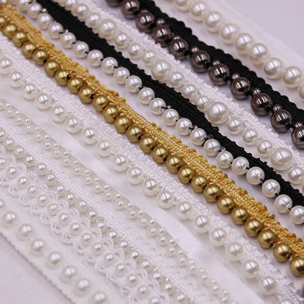 1 ярд белые черные золотые жемчужины кружевная отделка сетка лента ткань