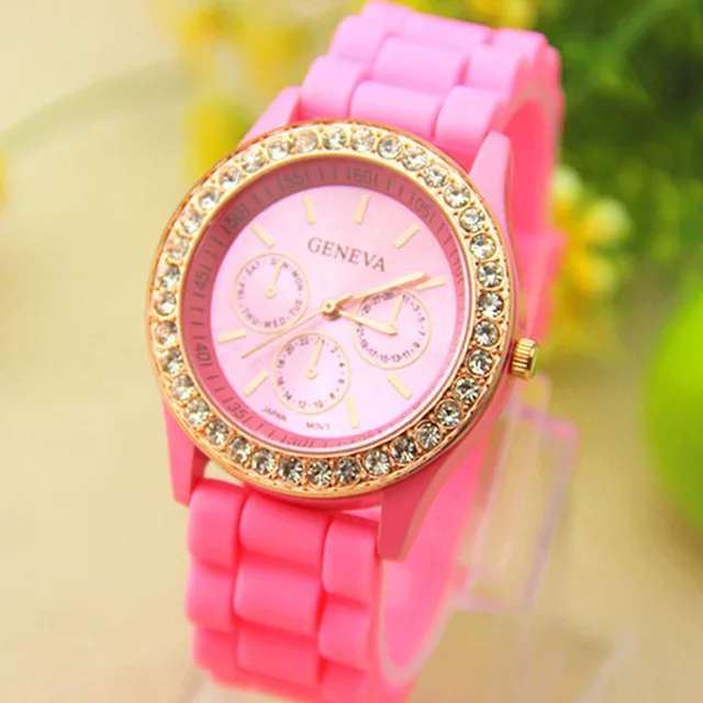 Роскошные женские часы со стразами розовое золото повседневные силиконовый