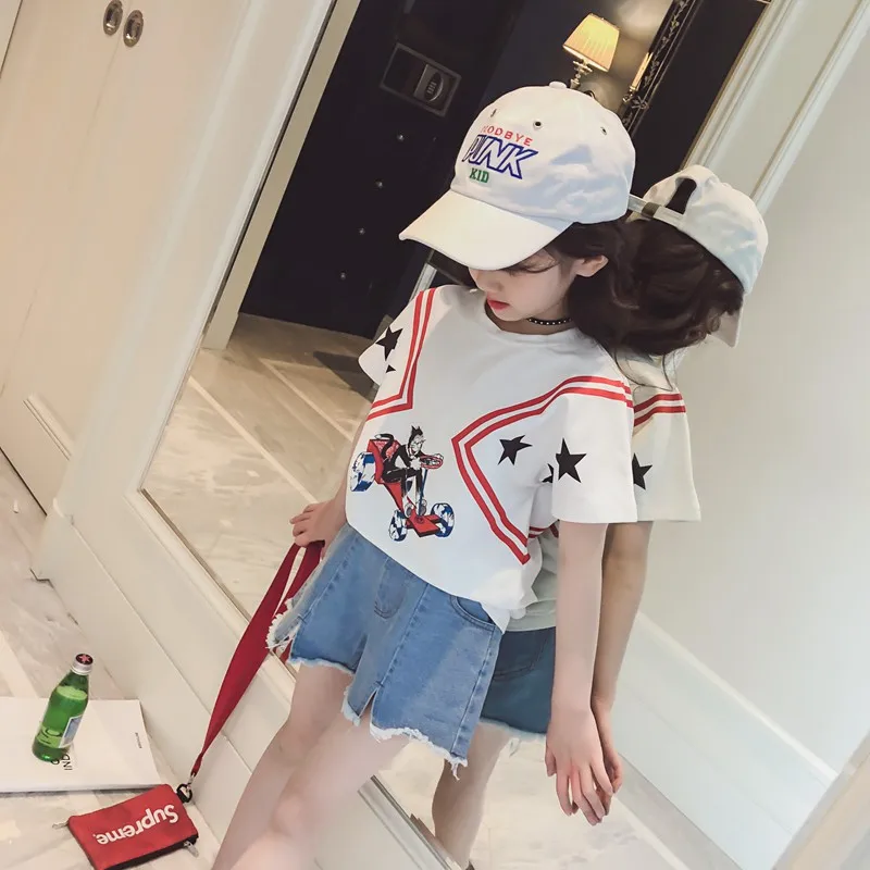 Обувь для девочек футболка с короткими рукавами из хлопка лето 2018 Новая летняя