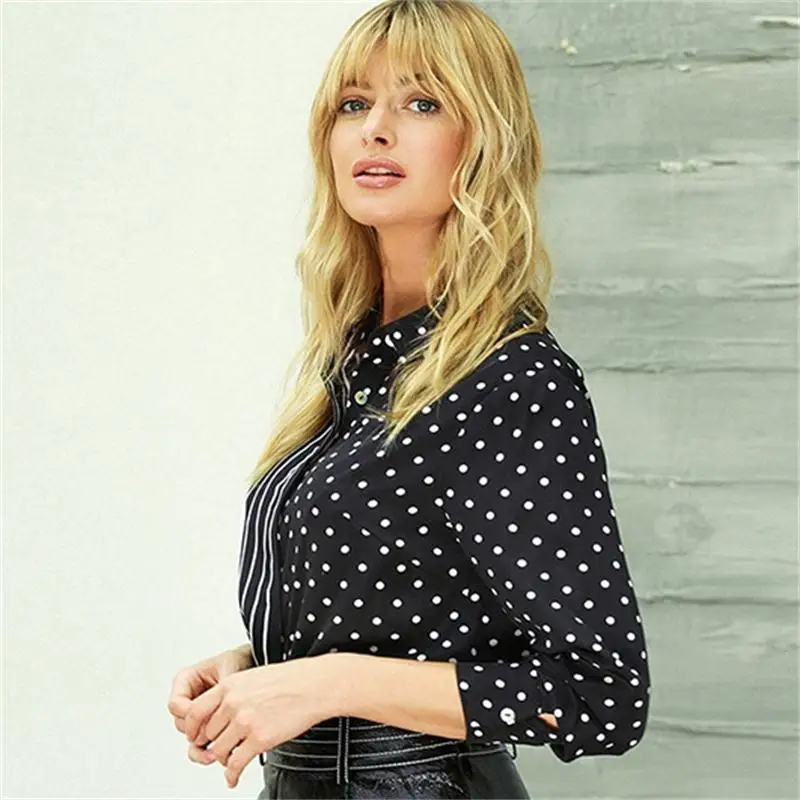Women Casual Blouse Shirt Long Sleeve Female Stripe Dot Patchwork Spring Autumn Office lady Work Wear Shirts Top chifave |