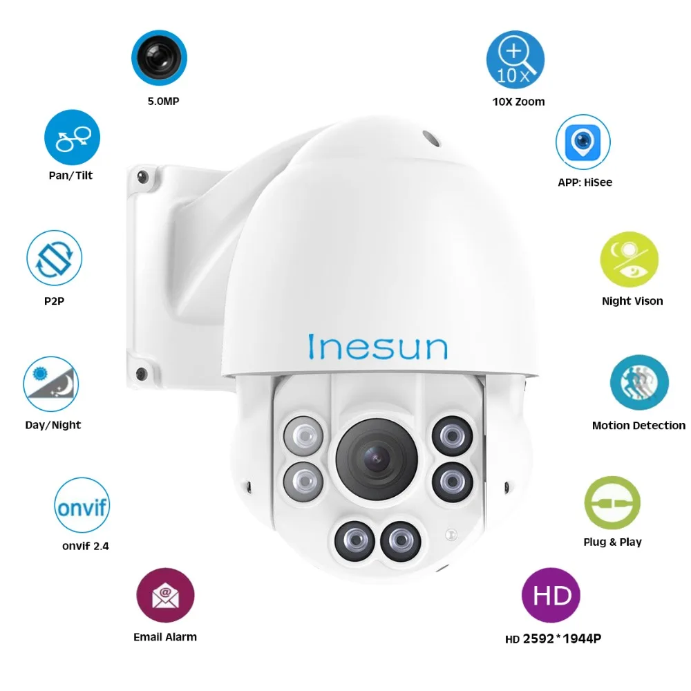 Inesun наружная PTZ IP камера безопасности 2MP 5MP супер HD панорамирование наклон 10X зум