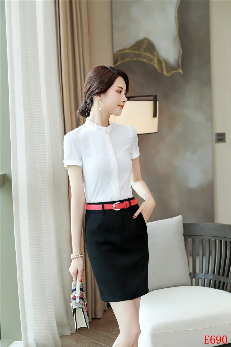 Женские белые блузки женские деловые костюмы комплект из 2 предметов юбка и топ