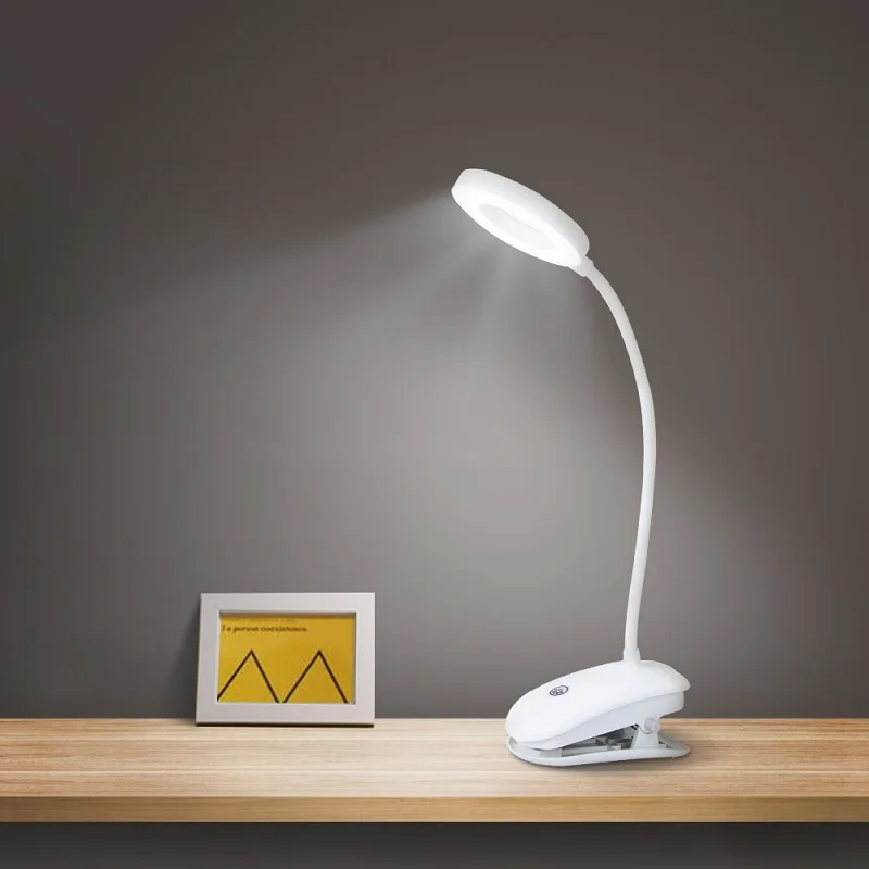 

LED Clip Desk Lamp Touch On/Off 3Modes Rechargeable Dual Head 7000K Eye Protection LED Table Reading Light for Readers Students