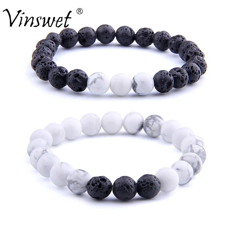 Мода пара белые бирюзой бисером Браслеты мужские черные натуральный