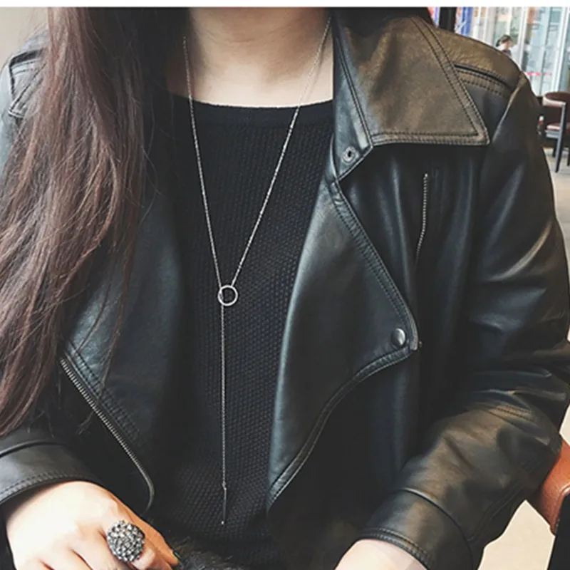 Простое серебряное длинное ожерелье Женские Ювелирные изделия аксессуары кулон