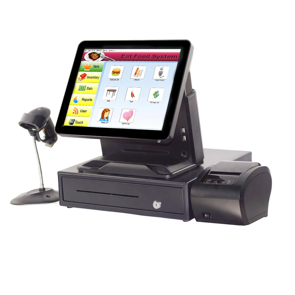 Полный комплект 15 дюймов кассовый аппарат с Pos-принтером сканером и кассовой