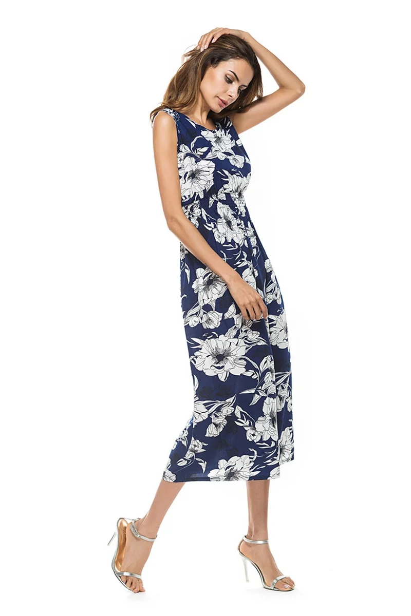 Новые модные летние женские богемном стиле цветочным рисунком с круглым вырезом