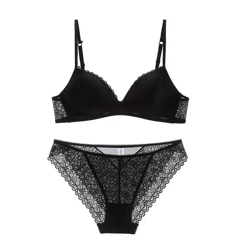 Ультратонкий кружевной комплект из бюстгальтера и трусиков с мягкой чашкой без