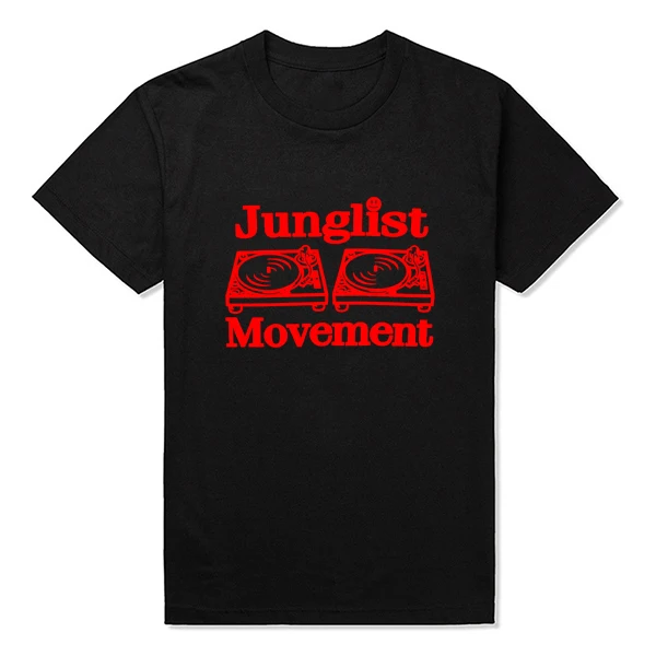 black Барабанные и бас Клубные вертушки палубы музыка DNB человек Junglist движение футболки MenCotton O образным вырезом мужские футболки - Цвет: black