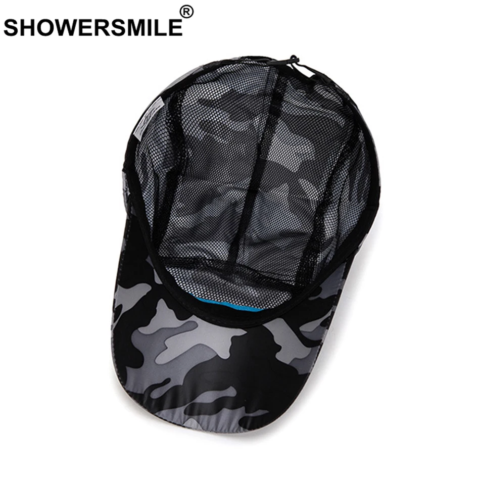 SHOWERSMILE мужская бейсбольная Кепка камуфляжная летняя кепка уличная синяя Snapback дышащая мужская Спортивная Кепка Регулируемая альпинистская Кепка папа