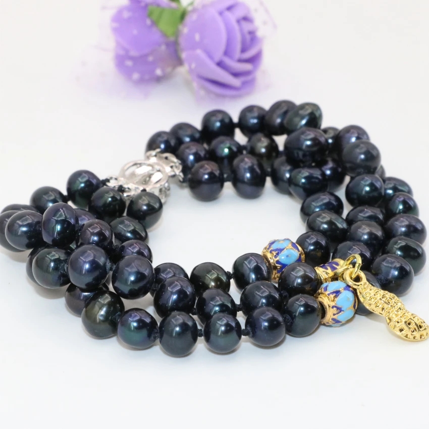 Оригинальный дизайн модные Многослойные браслеты натуральные 7 8 мм черные