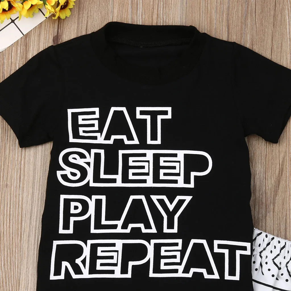 Toddler Boy Newborn Baby Sets 2019 Letter T Shirt Tops Geometry Print Shorts Outfits Summer roupa menino 3 ans Kleding Boys |