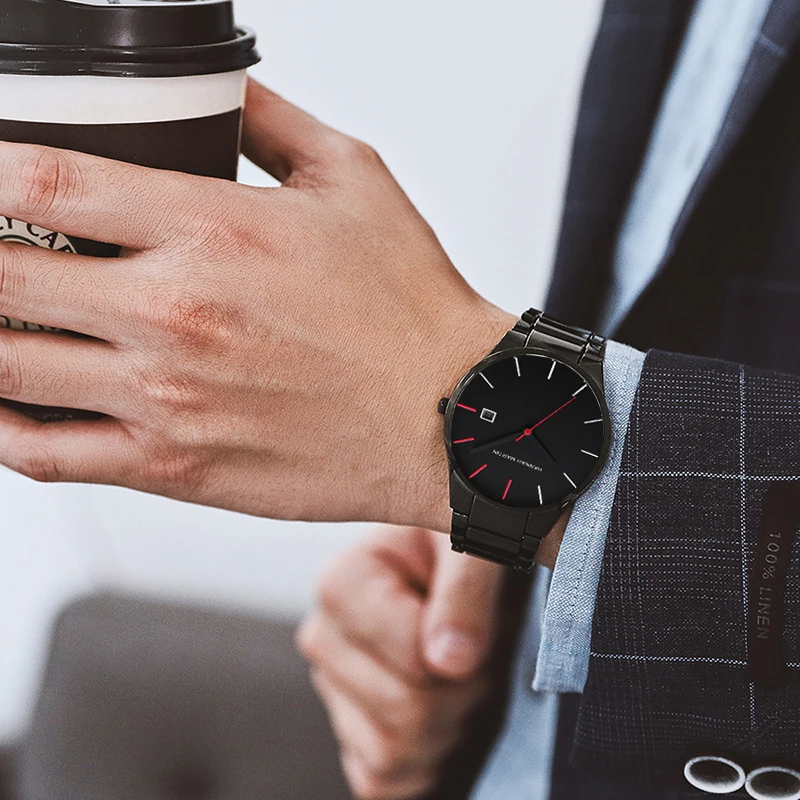 Минималистичные часы мужские наручные Топ бренд роскошный Аналоговый дисплей из