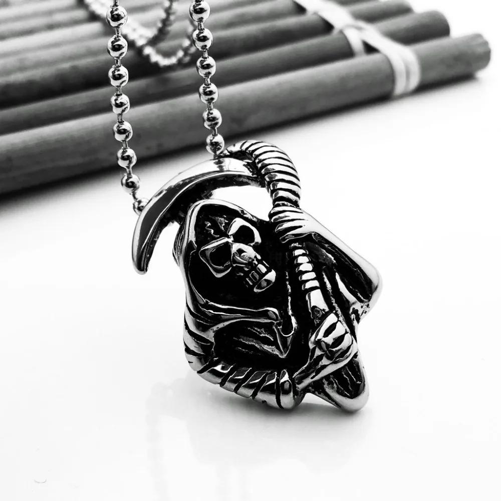 Ожерелье со жнецом из нержавеющей стали кулон для мужчин в стиле хип хоп рок