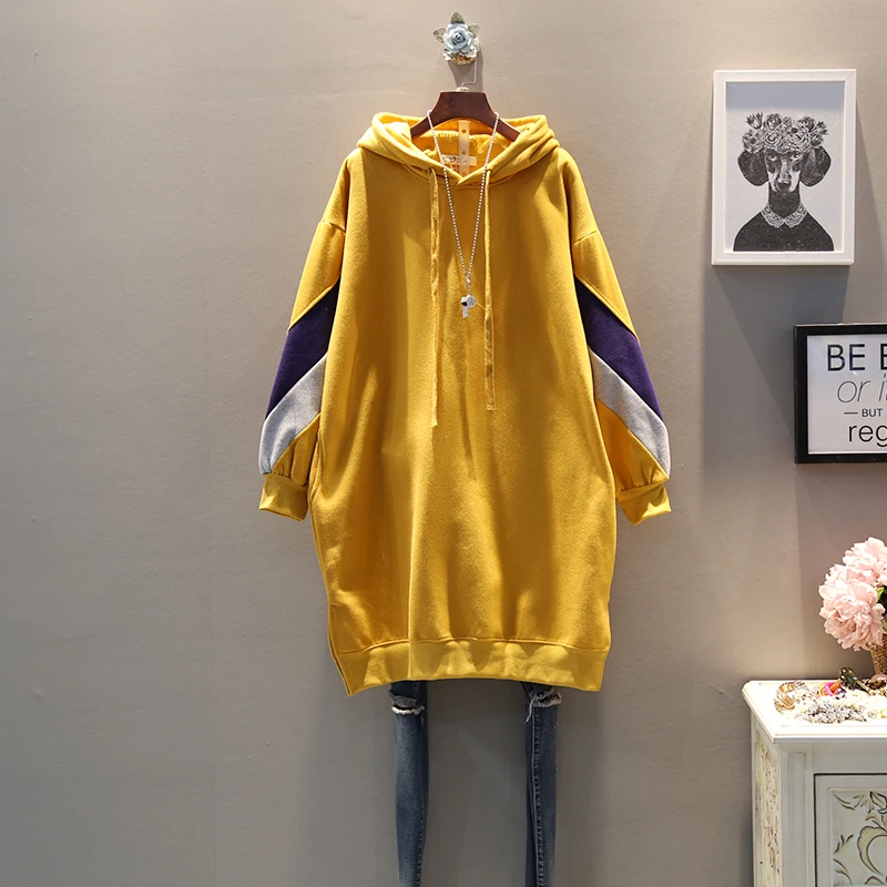 2018 Новинка зимы Корейский длинные толстовки контраст цвет шить рукава толстый