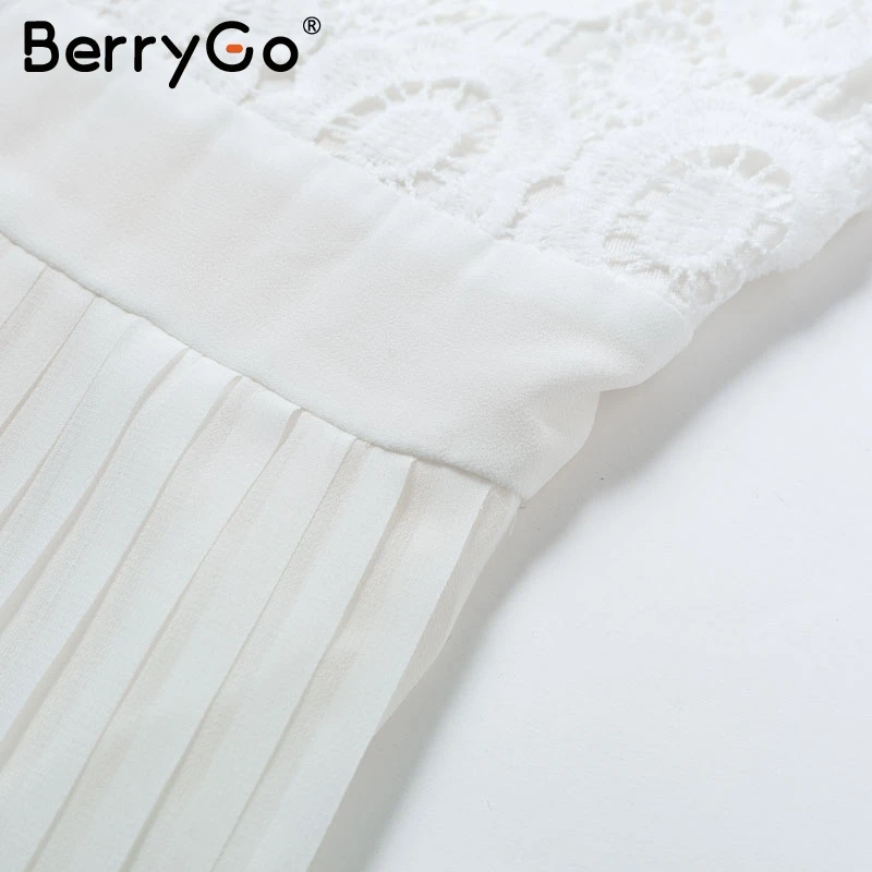 BerryGo Просто, элегантно, кружевное платье для женщин, вышивка, плиссированные, с круглым вырезом, длинные, большие размеры, платья женские, Осень-зима, женские сексуальные вечерние платья
