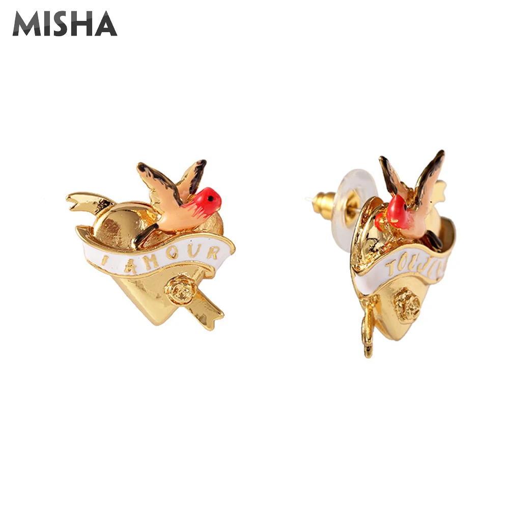 MISHA Модные Ювелирные наборы для женщин ожерелье серьги и браслет эмалированная глазурь ручной работы птица и Любовь дизайн женский подарок 02718