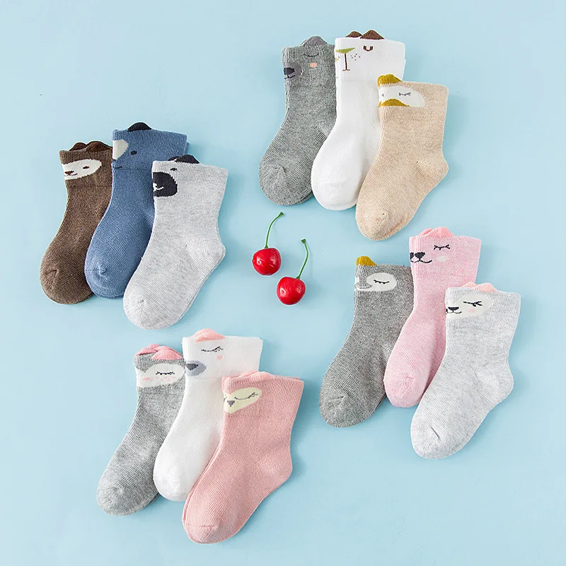 

3 пары/Лот, хлопковые детские носки, носки для новорожденных мальчиков и девочек, милые детские короткие носки с рисунком животных, брендовые