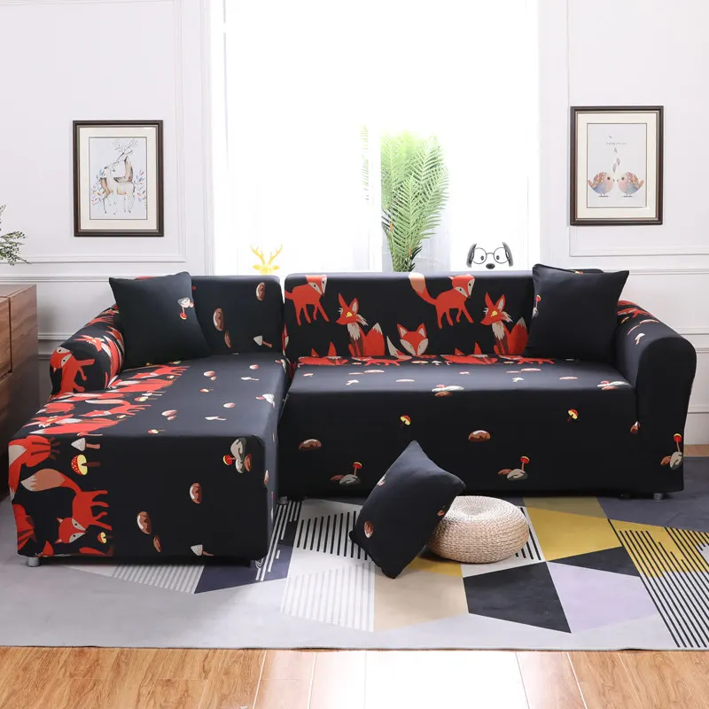 Прекрасный мультфильм диван крышку дивана/loveseat l-образный диван Чехол, Рождественский олень и Фокс эластичный стрейч диван протектор
