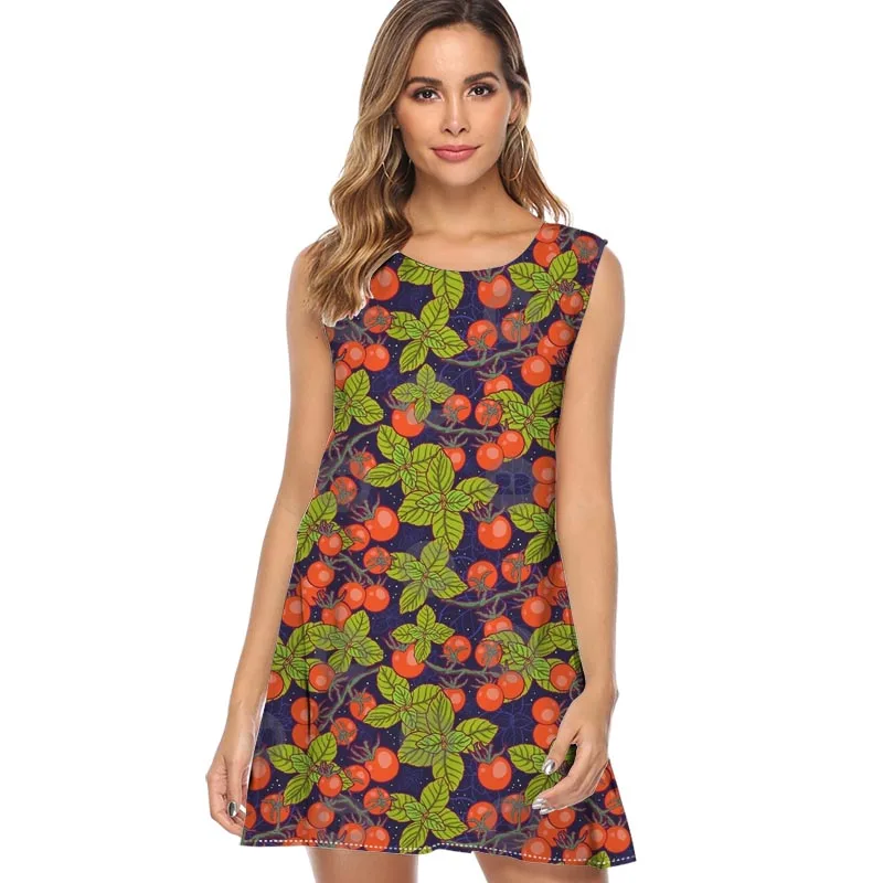 Женское летнее платье без рукавов грибы лес винтажное свободное с круглым