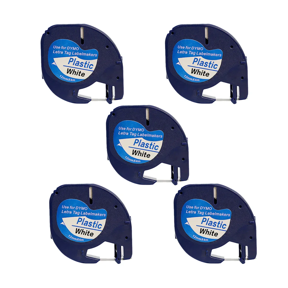 5x черная на белой этикетке Letratag 91201 для запечатанная лента маркировки Dymo 12 мм