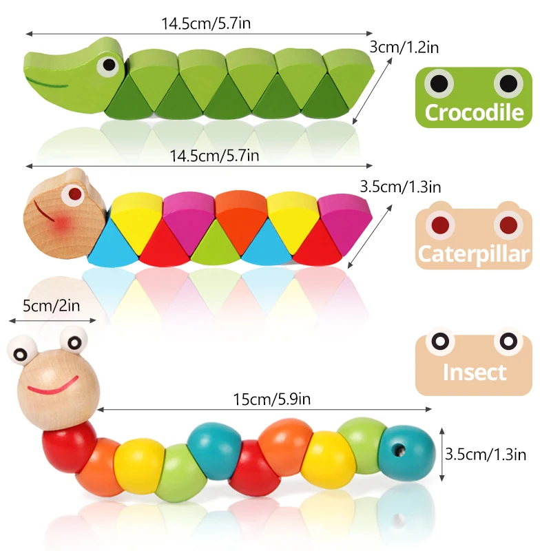 Colorful Wooden Worm Puzzles Kids Learning Educational Didactic Baby Development Toys Fingers Game for Children Montessori Gift