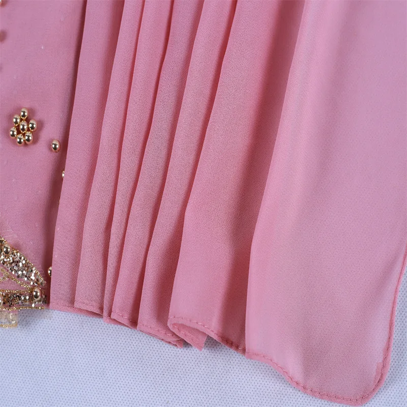 New Arrival Premium Plain Chiffon Hijab Scarf For Muslim Female Gold Pearl Glitter Islamic Turban Headband Shinny Shawl 170*70cm