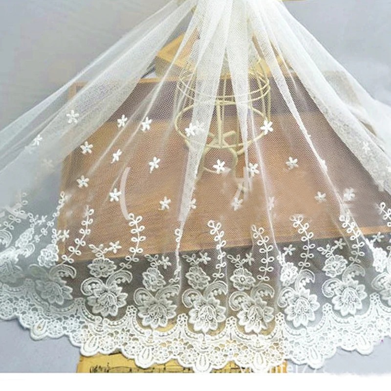 

45cm Handmade DIY Clothing Accessories White Embroidery Lace Fabric Curtains Sofa Lace Trim for Wedding Dress Decoration