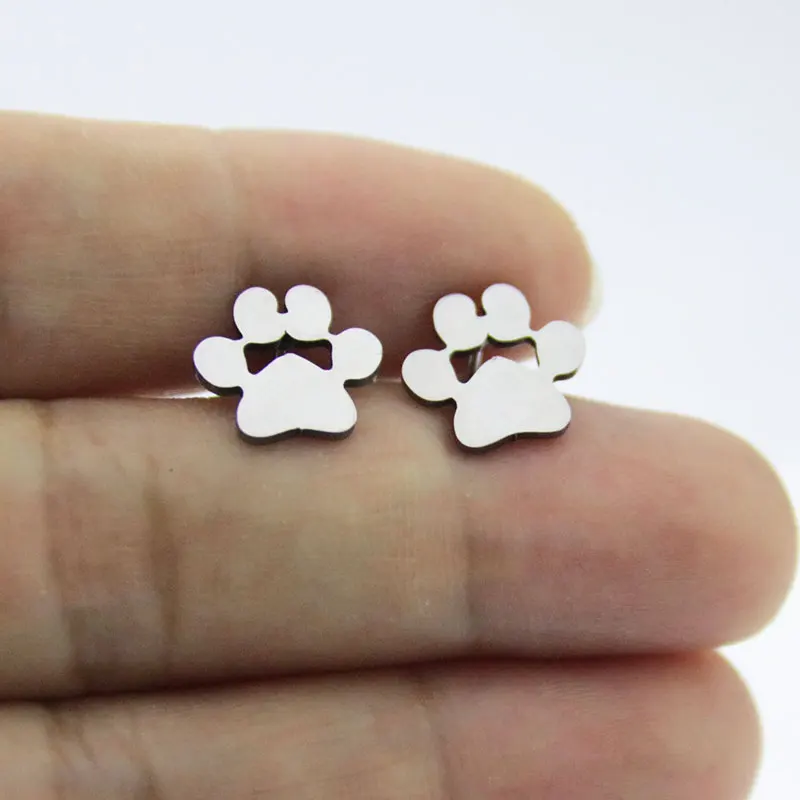 Женские серьги гвоздики из нержавеющей стали с принтом Собачья лапа|stud earrings|earrings