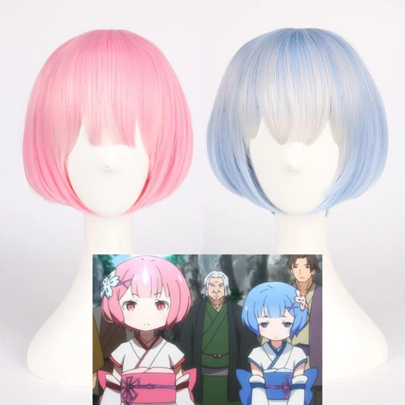 

Re: Life In A Different World Of Zero Graduate Ram Rem парик косплей для женщин розовый синий Аниме прямой короткий парик
